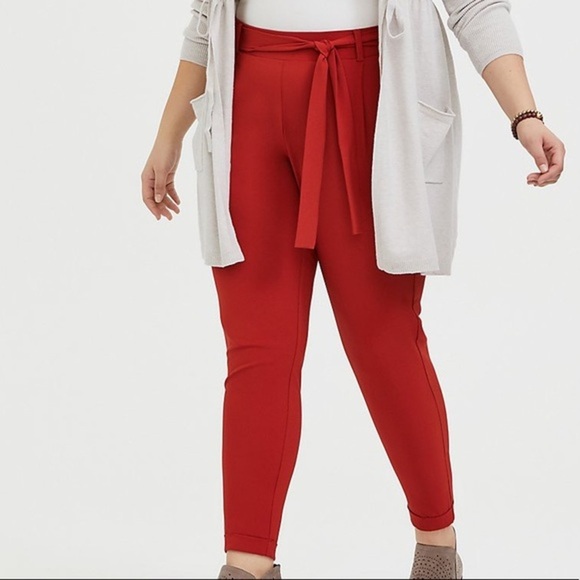 Torrid Orange Crepe Self Tie Tapered Pants - Picture 1 of 9